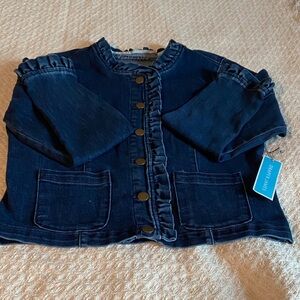 Draper James Dark Blue Jean Jacket with Ruffle Trim